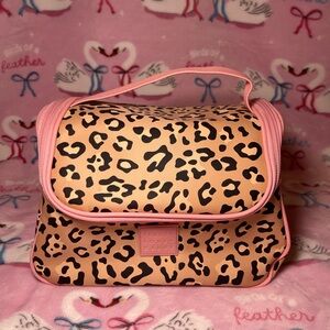 Leopard Print Cosmetic Bag with Pink Trim